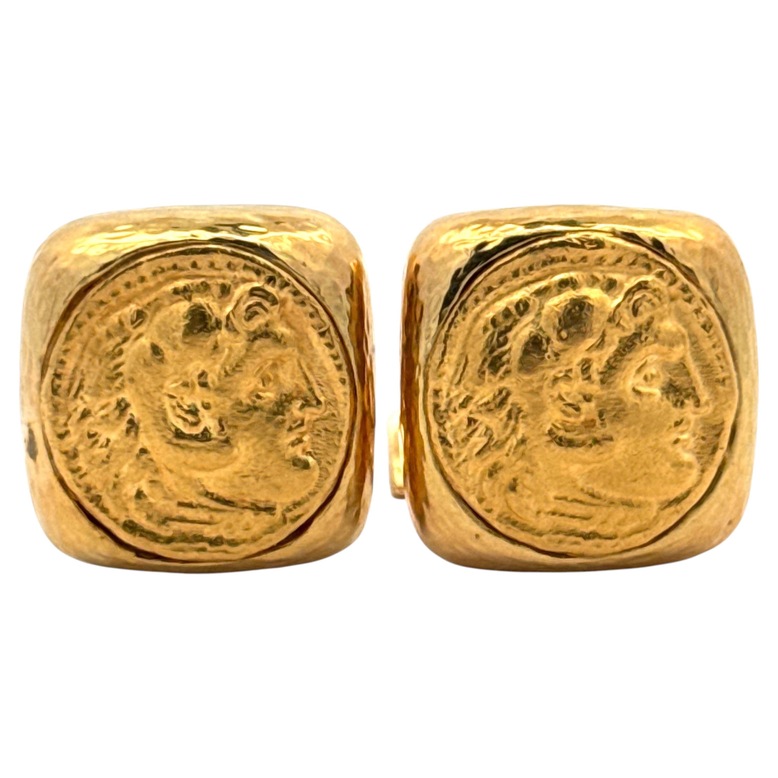 Boutons de manchette en monnaie romaine/ancienne de David Webb en or jaune 18K