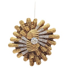 Estate David Webb White Round Diamond Brooch in 18K Yellow Gold 
Platinum