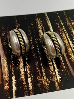 Estate David Wysor 18K Yellow Gold Sterling Silver Huggie Hoop Earrings