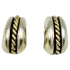 Estate David Wysor 18K Yellow Gold Sterling Silver Huggie Hoop Earrings