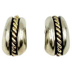 Estate David Wysor 18K Yellow Gold Sterling Silver Huggie Hoop Earrings