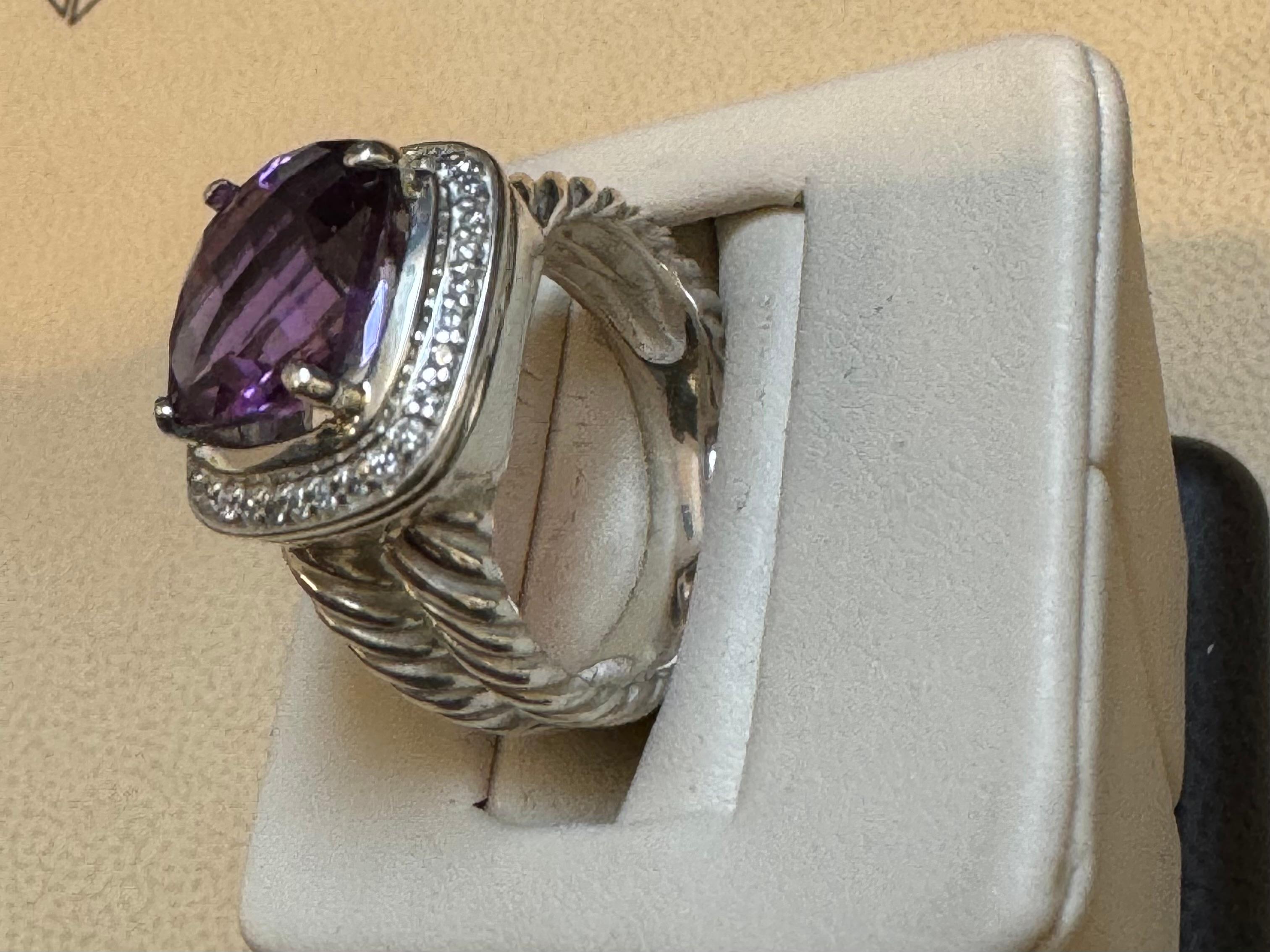 Estate DAVID YURMAN Sterling Silver Amethyst Ring With  Diamonds size 7 For Sale 5