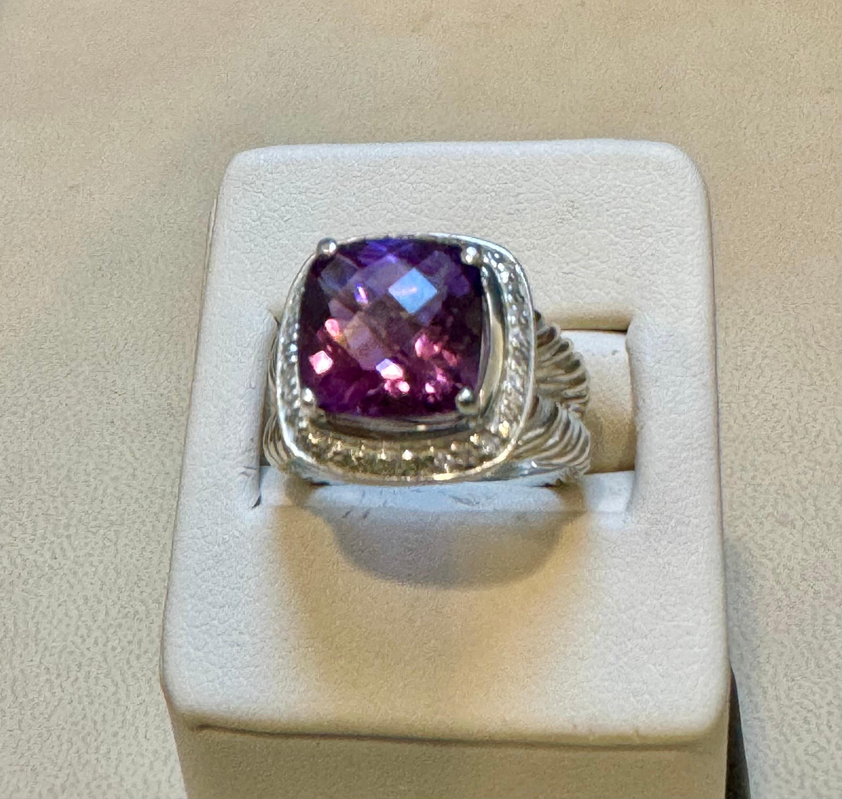 Estate DAVID YURMAN Sterling Silver Amethyst Ring With  Diamonds size 7 For Sale 5