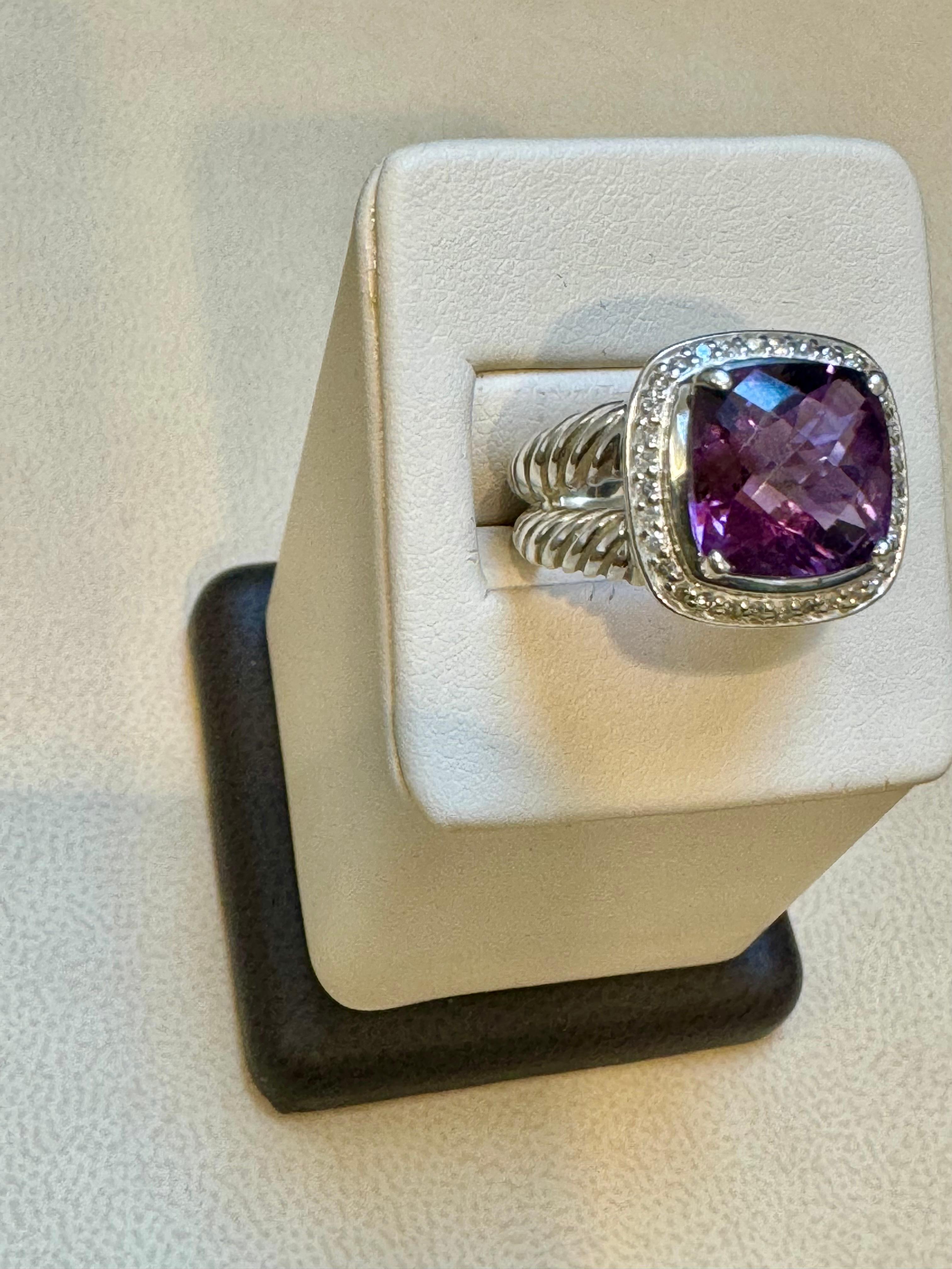 Estate DAVID YURMAN Sterling Silver Amethyst Ring With  Diamonds size 7 For Sale 7
