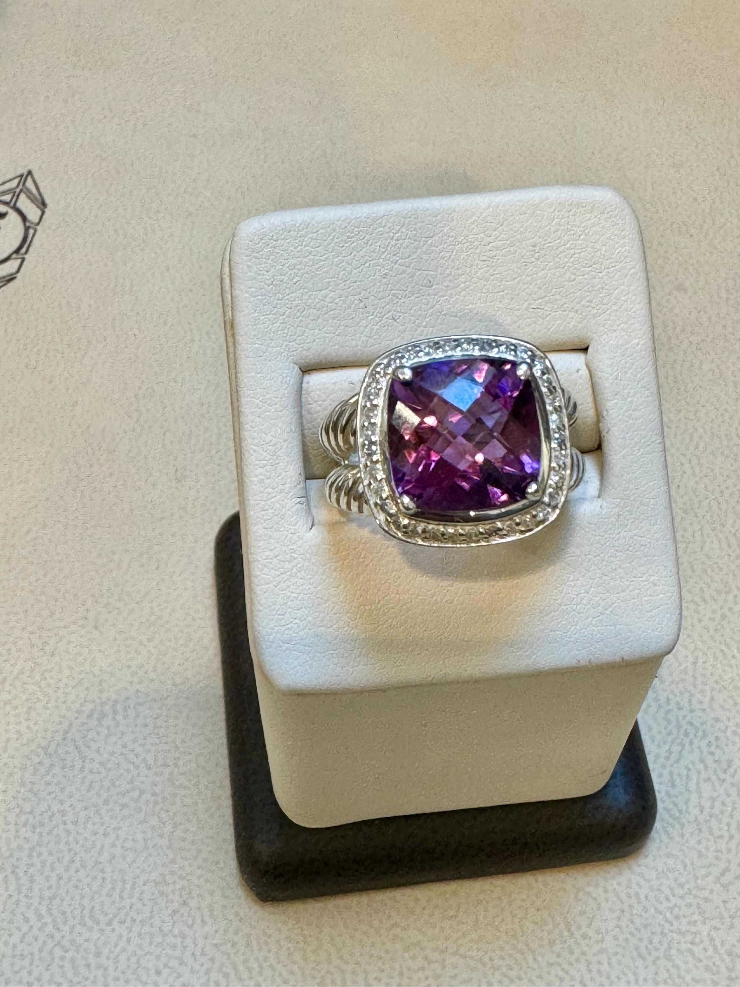 Estate DAVID YURMAN Sterling Silver Amethyst Ring With  Diamonds size 7 For Sale 8