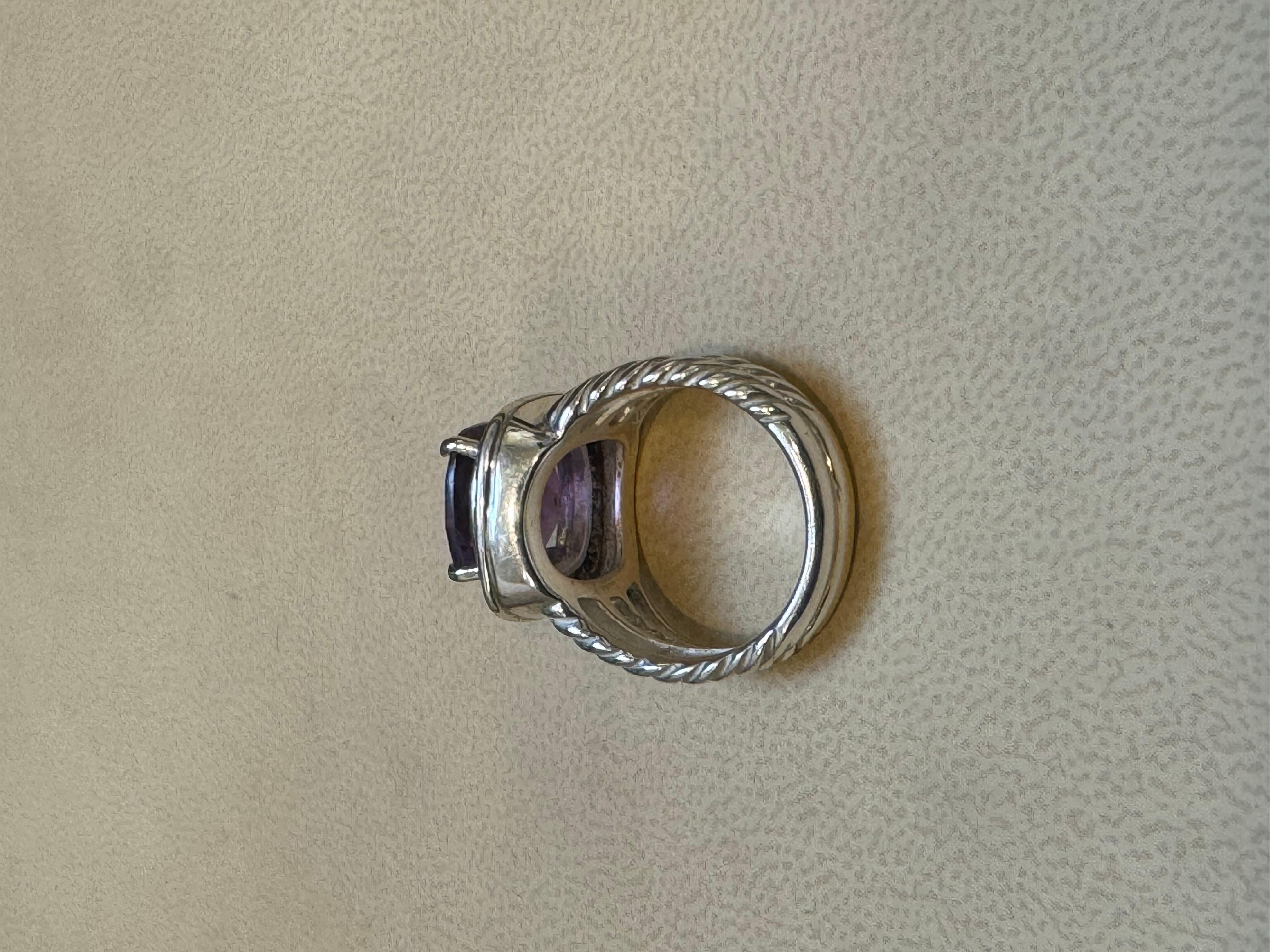 Estate DAVID YURMAN Sterling Silver Amethyst Ring With  Diamonds size 7 In Excellent Condition For Sale In New York, NY