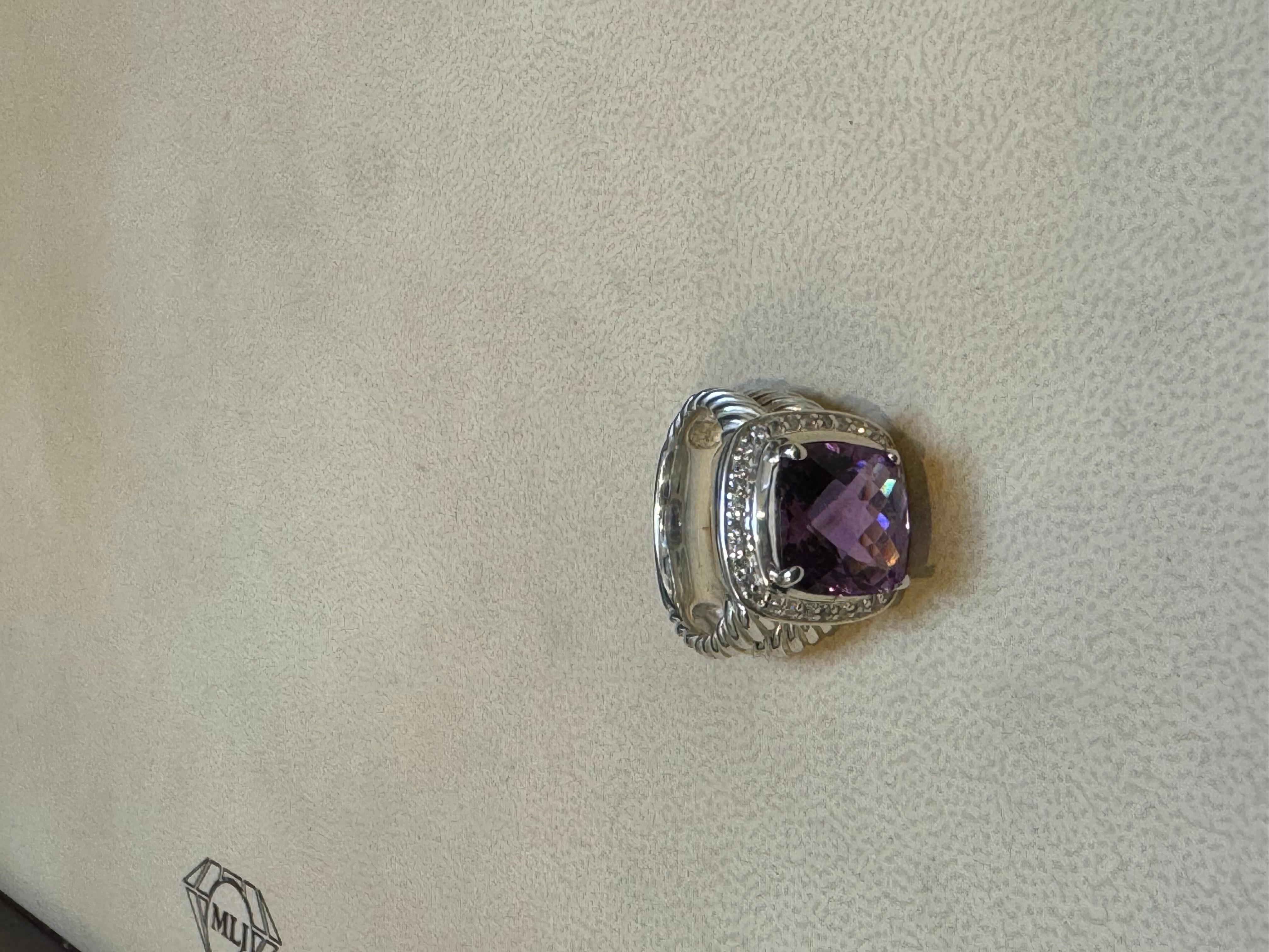 Women's Estate DAVID YURMAN Sterling Silver Amethyst Ring With  Diamonds size 7 For Sale