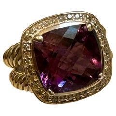 Anello di proprietà David Yurman in argento sterling con ametista e  Diamanti taglia 7