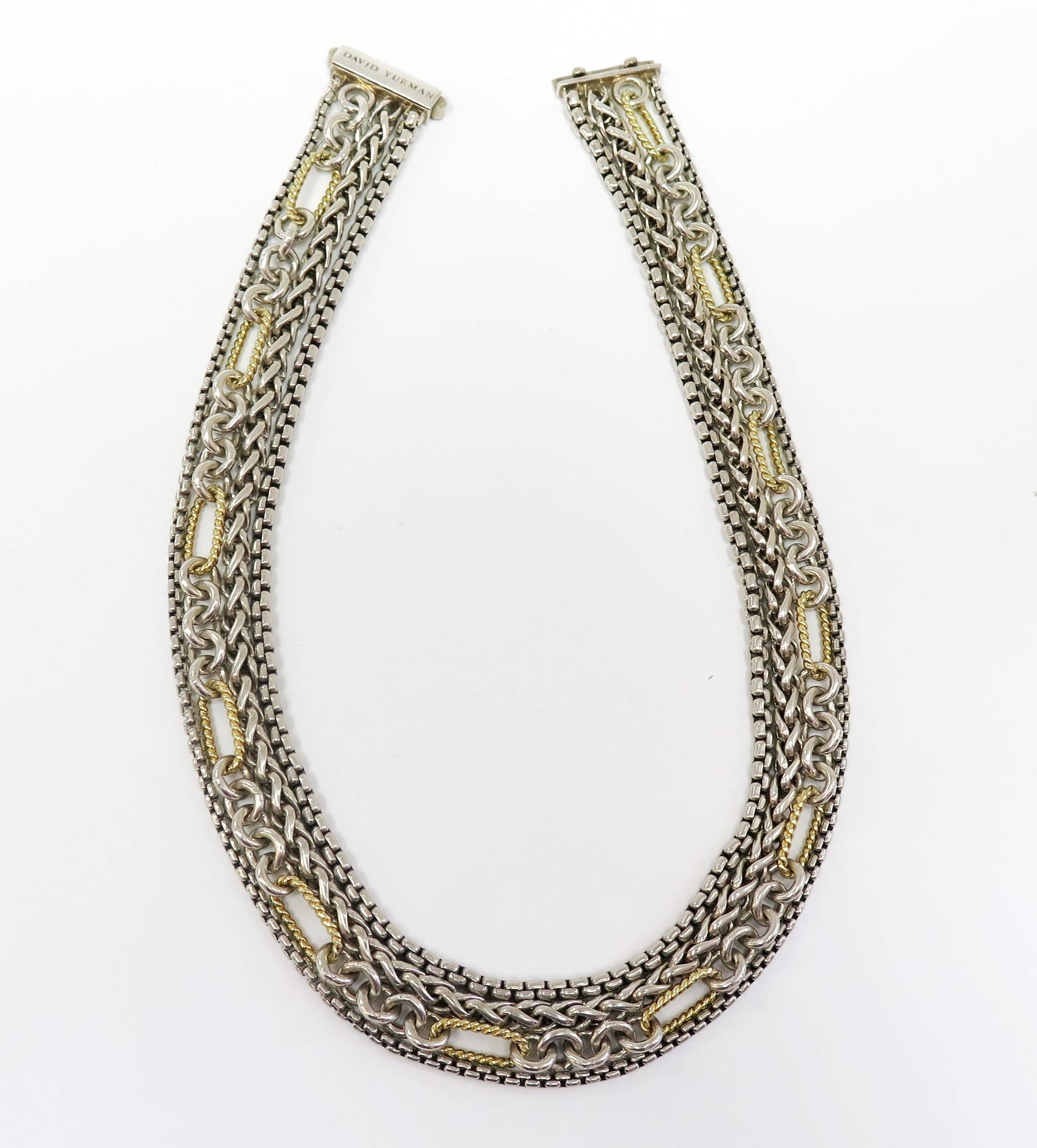 Women's Estate David Yurman Sterling Silver and 18 Karat Layered Chain Necklace