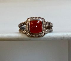 Estate DAVID YURMAN Sterling Silver Carnelian & Diamond Ring size 7