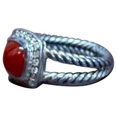 Estate DAVID YURMAN Sterling Silver Carnelian & Diamond Ring size 7