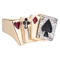 Estate Deck of Cards Ring 10 Karat Gold Playing Cards Poker Gambling Jewelry