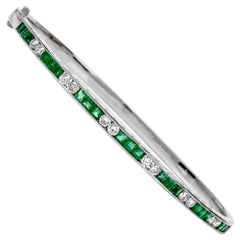 Estate Deco Emerald Diamond 18 Karat Gold Bangle Bracelet