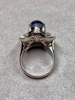 Estate Deep Royal Blue Star Sapphire Baguette Diamond Ballerina Cockatil Ring