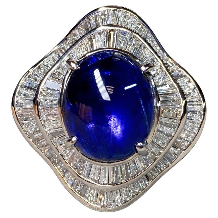 Estate Deep Royal Blue Star Sapphire Baguette Diamond Ballerina Cockatil Ring im Angebot