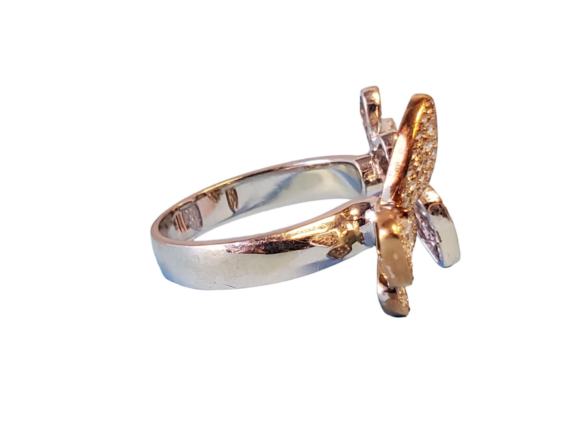 Modern Estate Designer 18k Butterfly Diamonds Ring .74tcw VS Diamonds White & Rose Gold For Sale