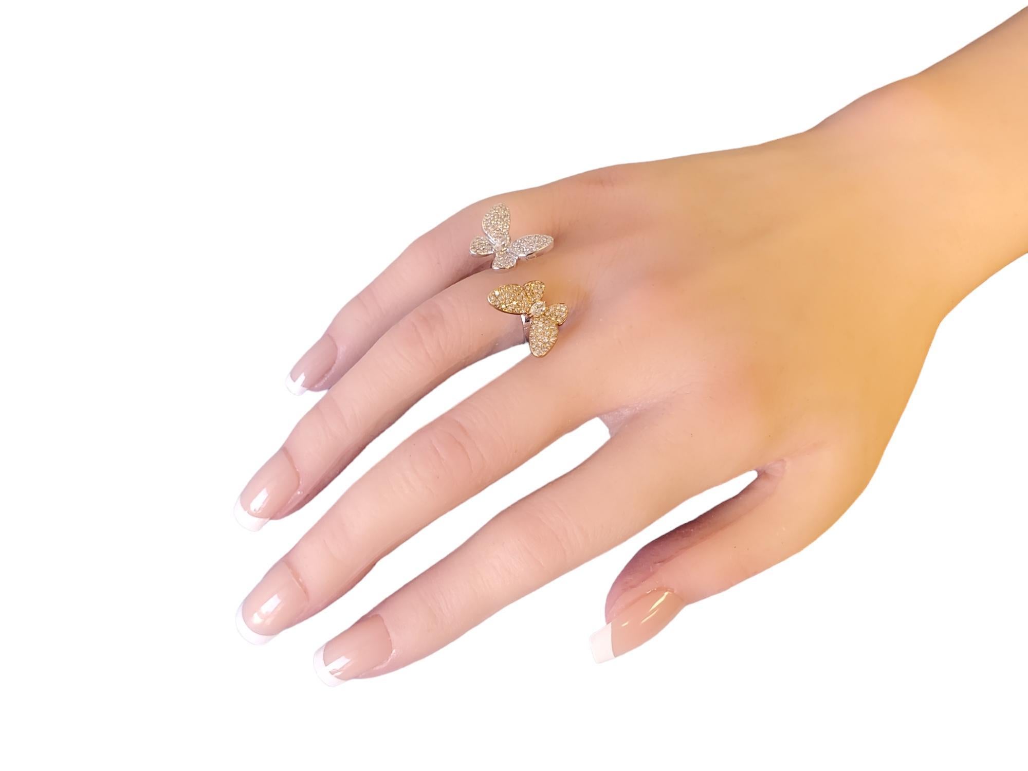 Nachlass Designer 18k Schmetterling Diamanten Ring .74tcw VS Diamanten Weiß- und Roségold Damen im Angebot