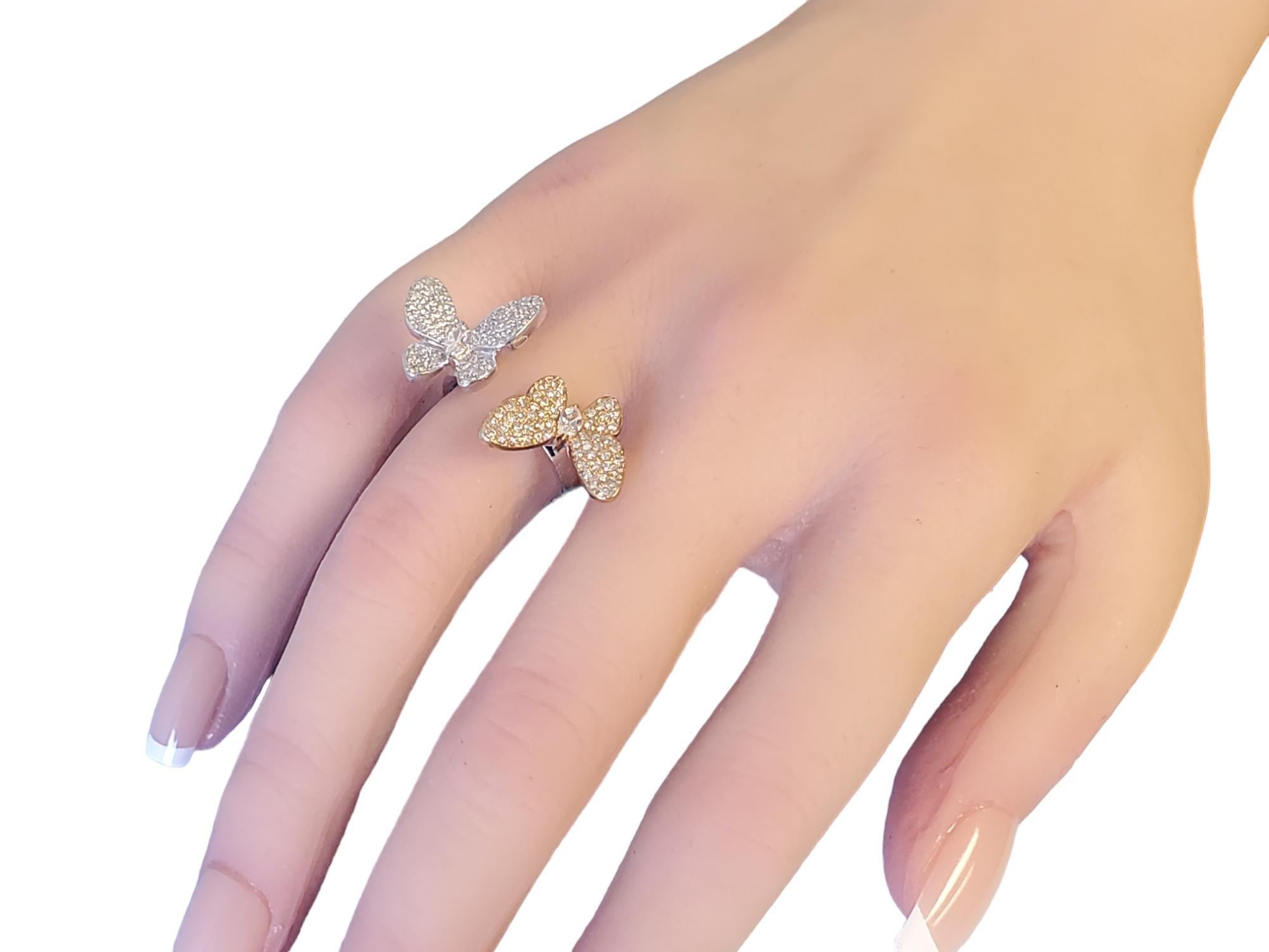 Estate Designer 18k Butterfly Diamonds Ring .74tcw VS Diamonds White & Rose Gold For Sale 1