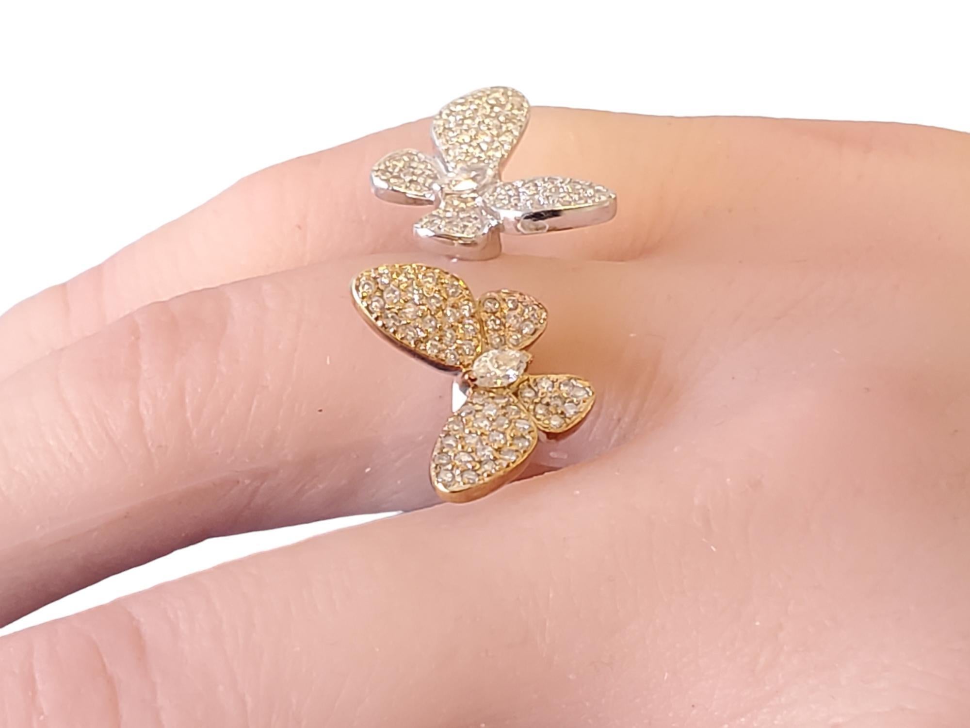 Estate Designer 18k Butterfly Diamonds Ring .74tcw VS Diamonds White & Rose Gold For Sale 2