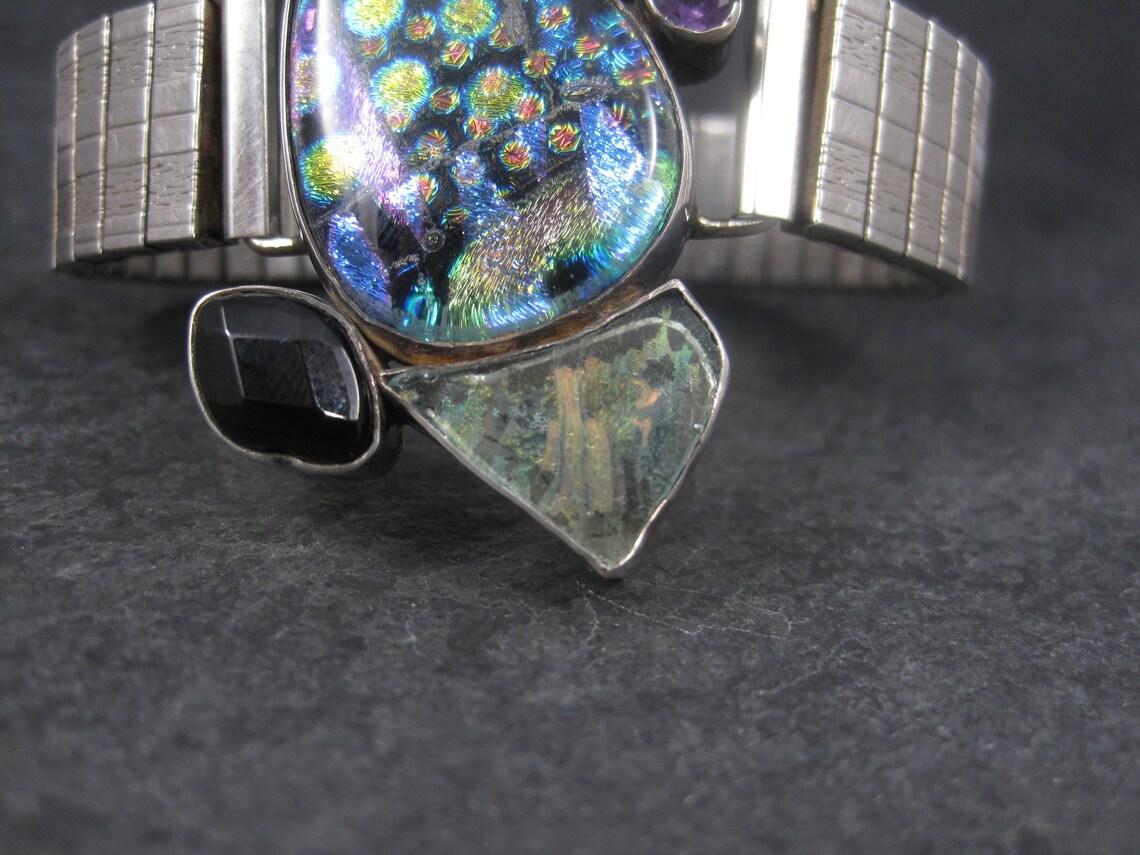 Estate Designer Art Glass Gemstone Biwa Pearl Bracelet Excellent état - En vente à Webster, SD