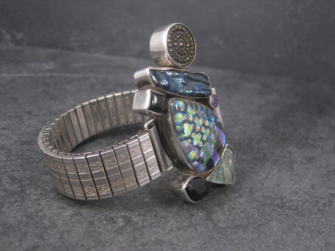 Estate Designer Art Glass Gemstone Biwa Pearl Bracelet Pour femmes en vente