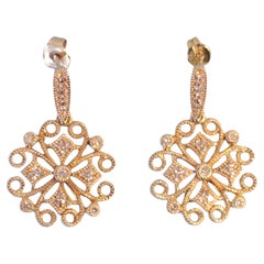 Boucles d'oreilles de créateur en or jaune 18 carats avec diamants blancs VS
