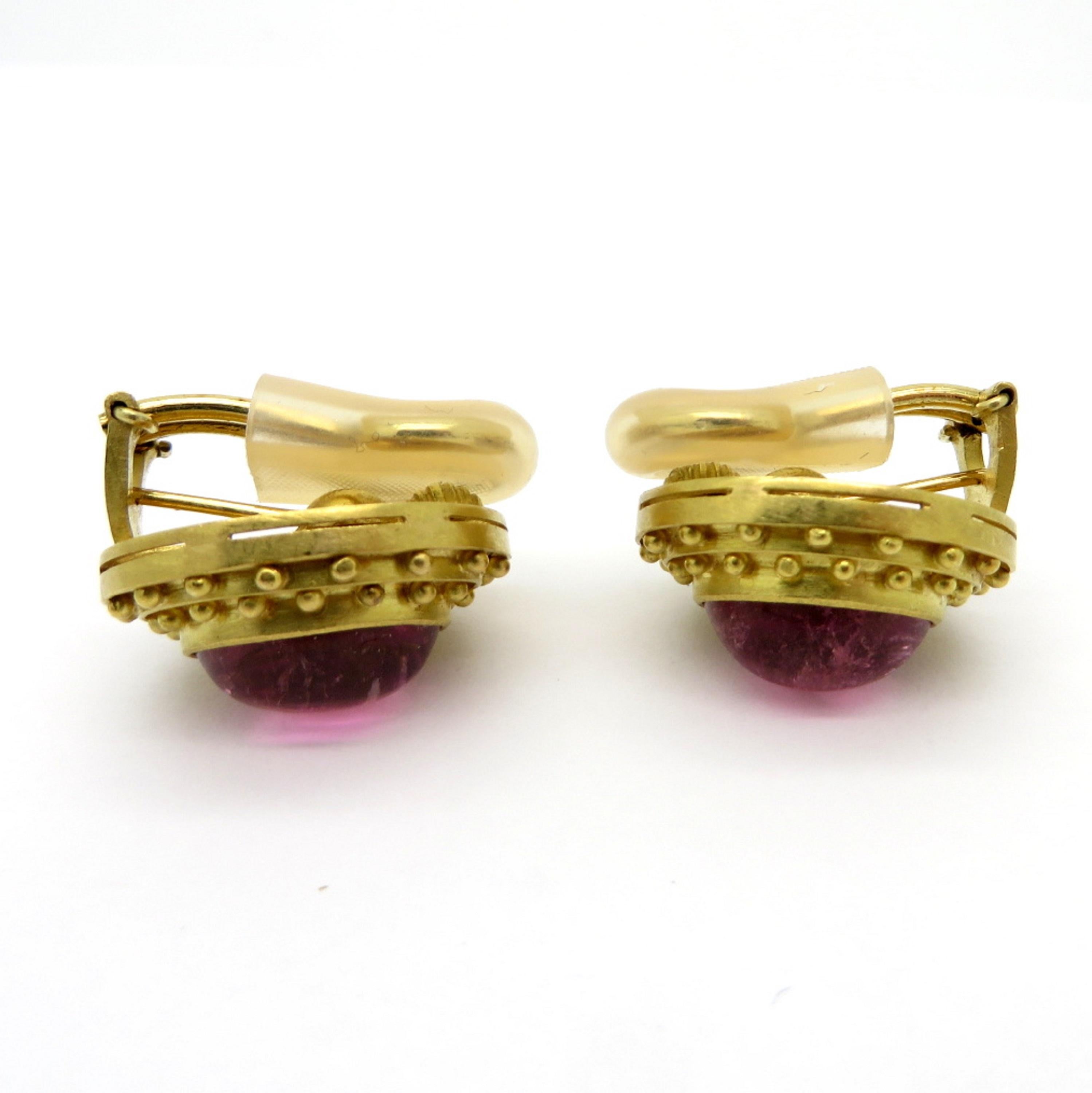 Women's Estate Designer Elizabeth Locke Pink Tourmaline Oval Etruscan Cabochon Earrings