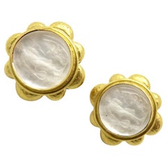 Estate Designer Elizabeth Locke Venetian Glass Intaglio Earrings 18 Karat Gold
