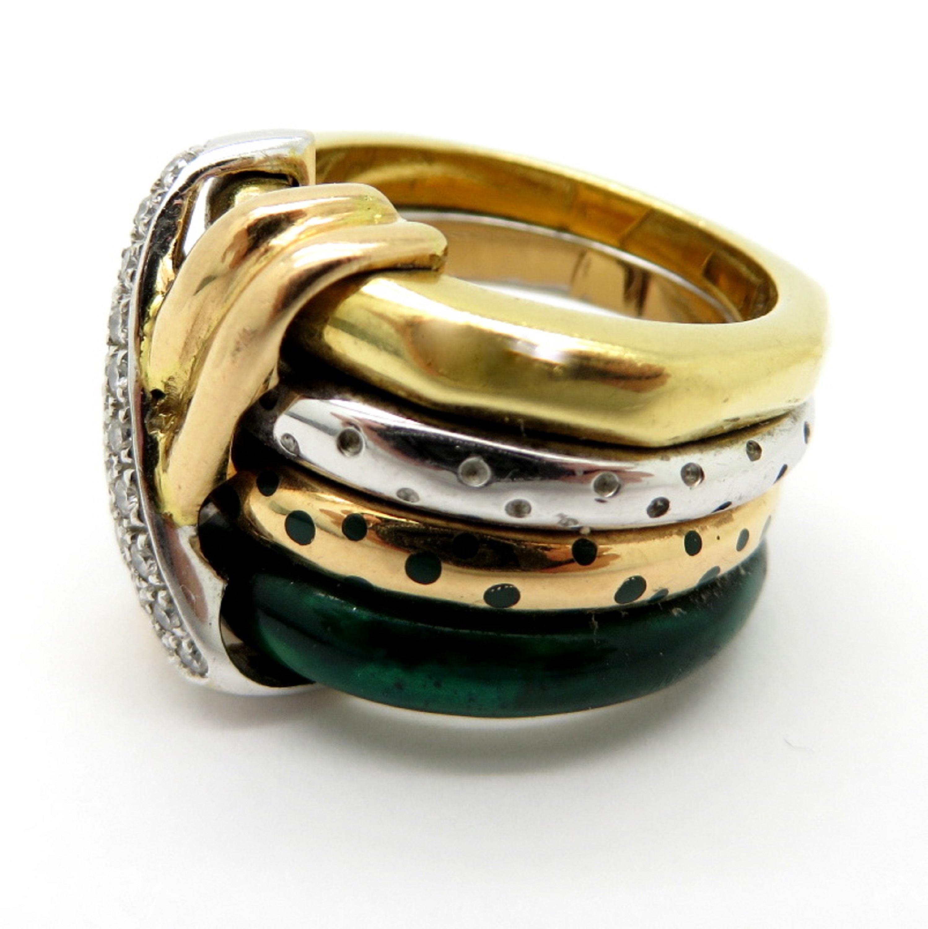 Estate Designer La Nouvelle Bague 4-Row Tri Color Band Ring Set 18 Karat Gold In Excellent Condition In Scottsdale, AZ