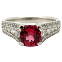 Estate Designer Ritani Platinum Round Diamond & Round Brilliant Cut Spinel Ring