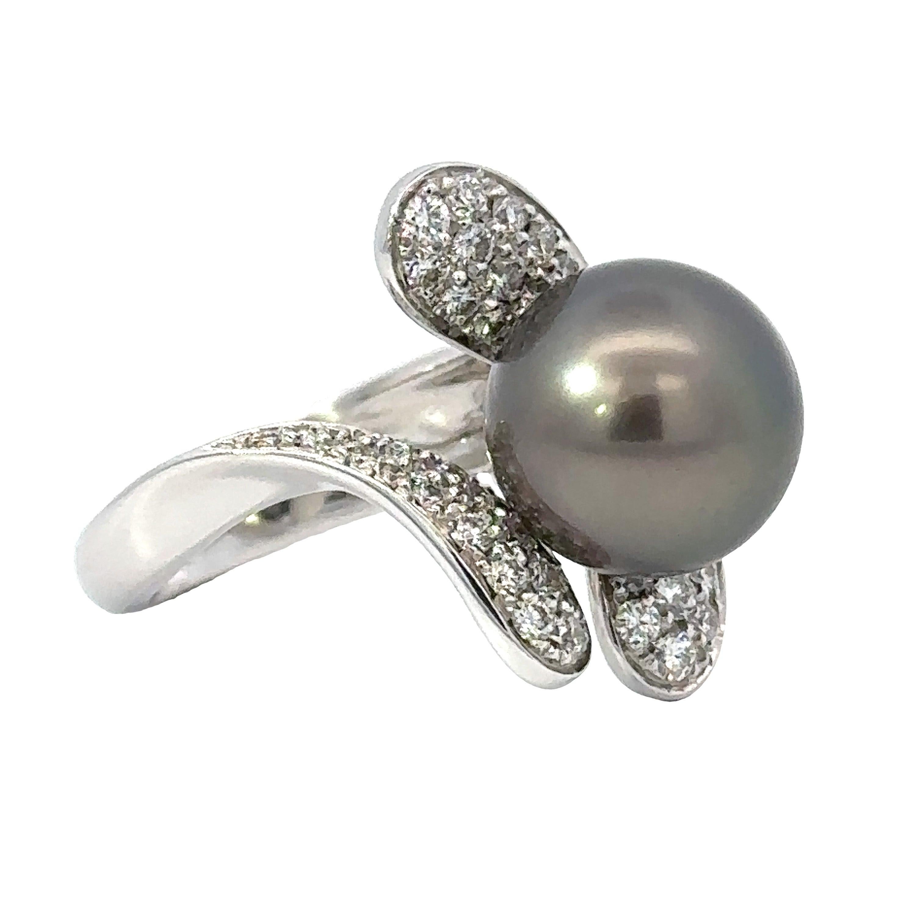 Perlina Anello con perle di Tahiti di proprietà Schoeffel 1,20 cttw Daimond 12,57 mm 13875 in vendita