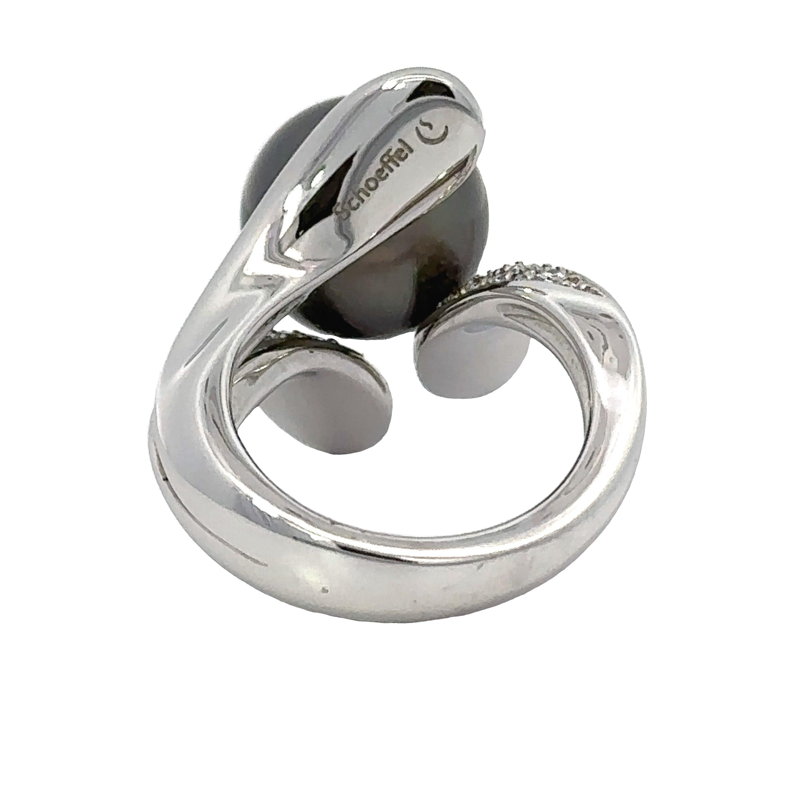 Donna Anello con perle di Tahiti di proprietà Schoeffel 1,20 cttw Daimond 12,57 mm 13875 in vendita
