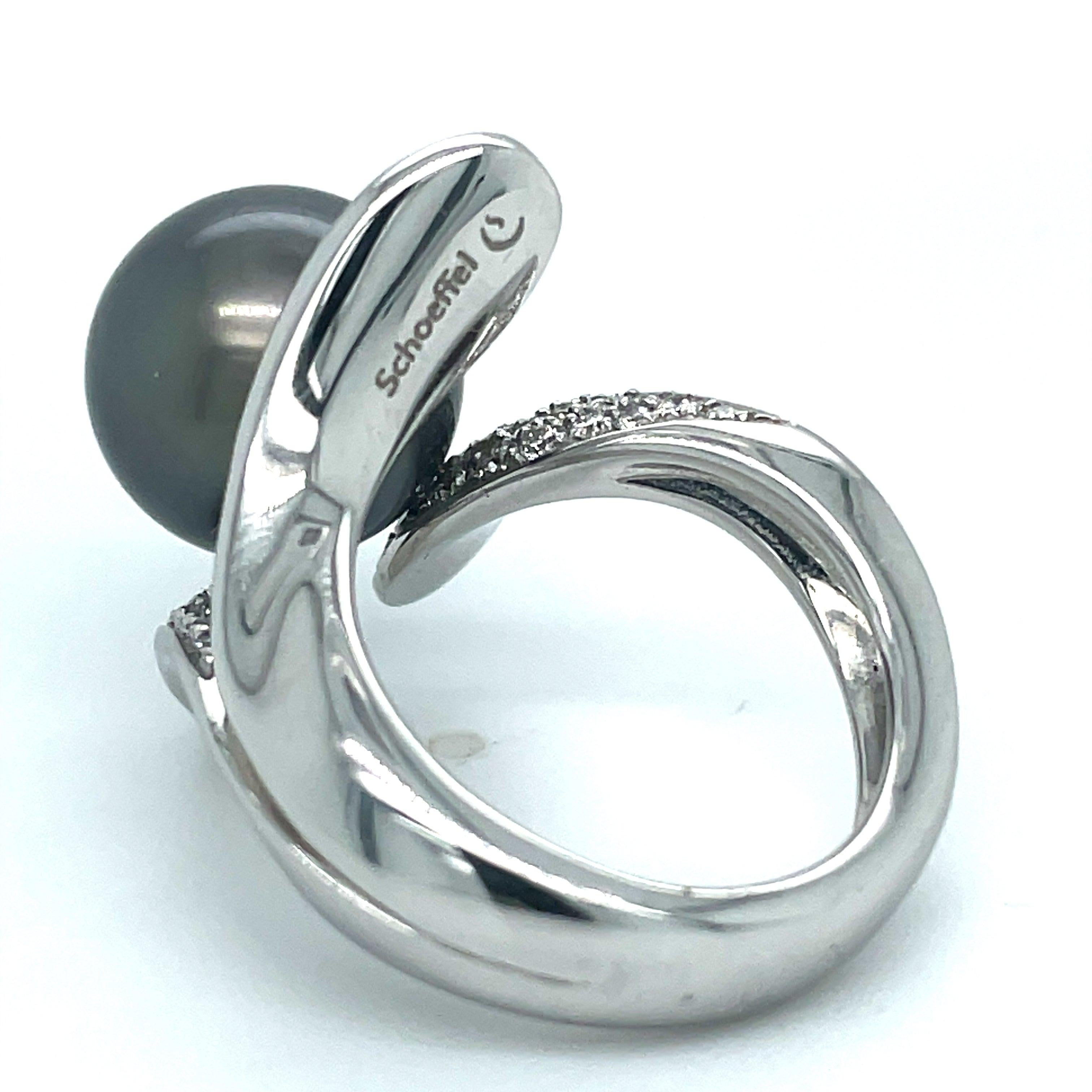 Anello con perle di Tahiti di proprietà Schoeffel 1,20 cttw Daimond 12,57 mm 13875 in vendita 1
