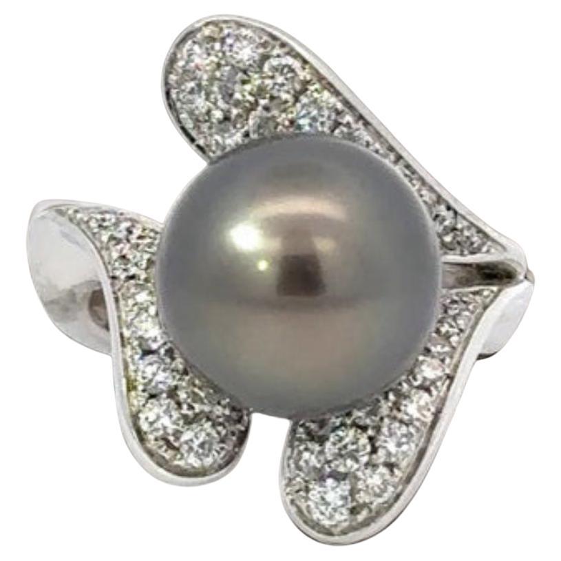 Anello con perle di Tahiti di proprietà Schoeffel 1,20 cttw Daimond 12,57 mm 13875 in vendita
