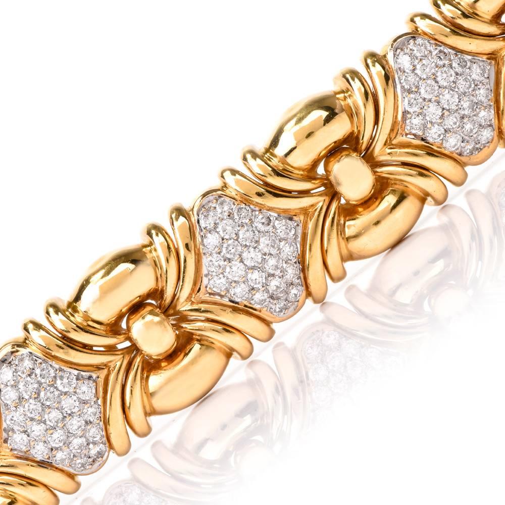 Estate Diamond 18 Karat Gold Italian Link Bracelet In Excellent Condition In Miami, FL