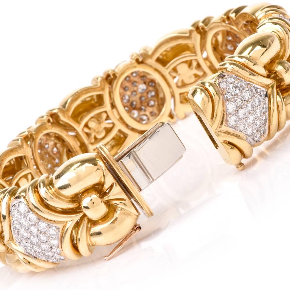 Women's Estate Diamond 18 Karat Gold Italian Link Bracelet