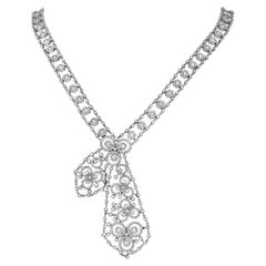 Estate Diamond 18K White Gold Sparkly Tie Scarf Link Chain Necklace