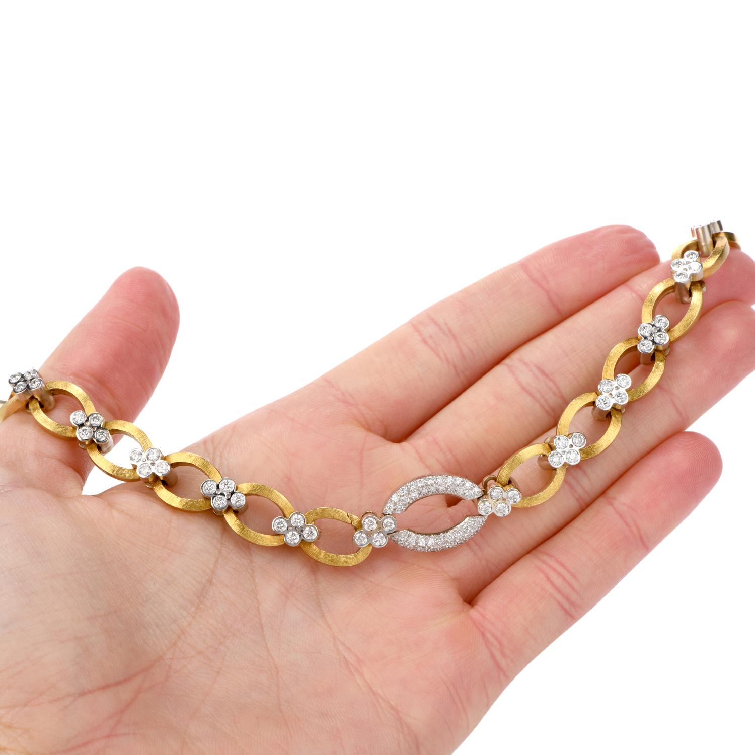 Retro Estate Diamond 18 Karat Yellow Gold Chain Link Cluster Collar Necklace