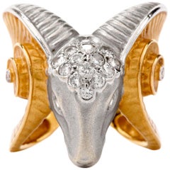 Estate Diamond 20 Karat Ram Head Fashion Cocktail Ring