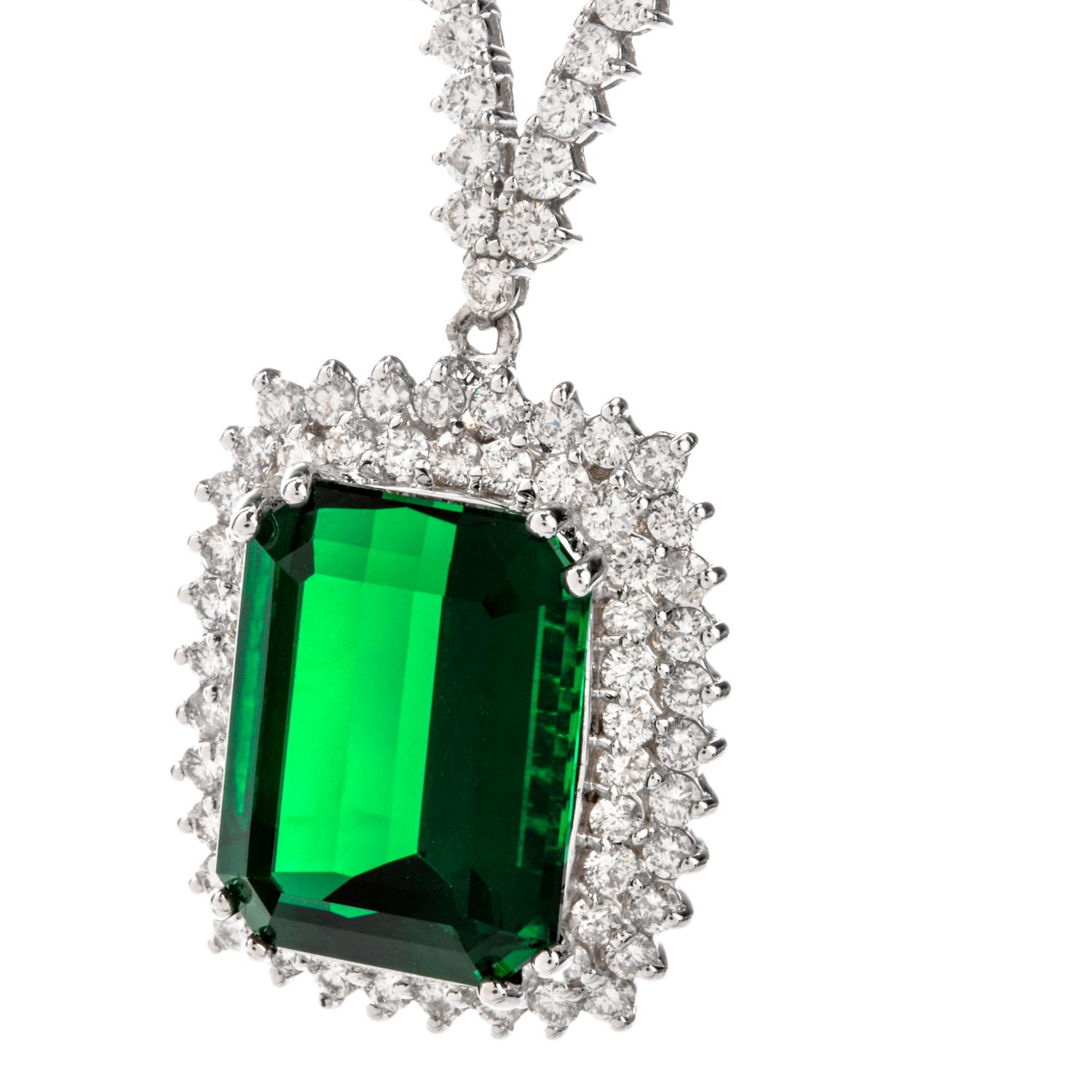 Women's or Men's Estate Diamond 21.50 Carat Green Tourmaline 18 Karat Necklace For Sale