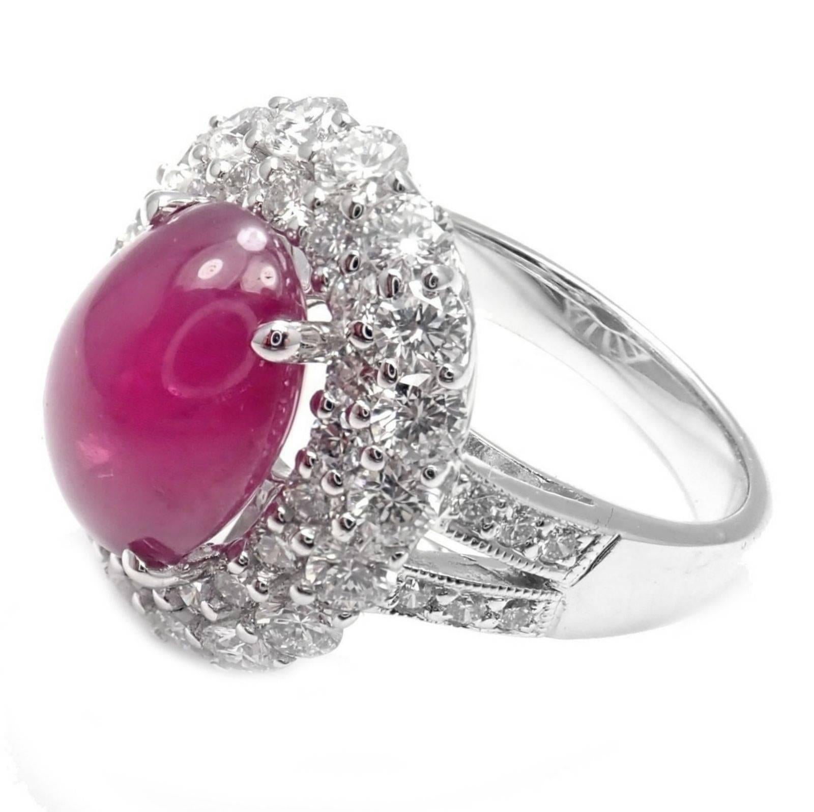  5.5 Carat Cabochon Ruby Diamond White Gold Ring In New Condition In Holland, PA