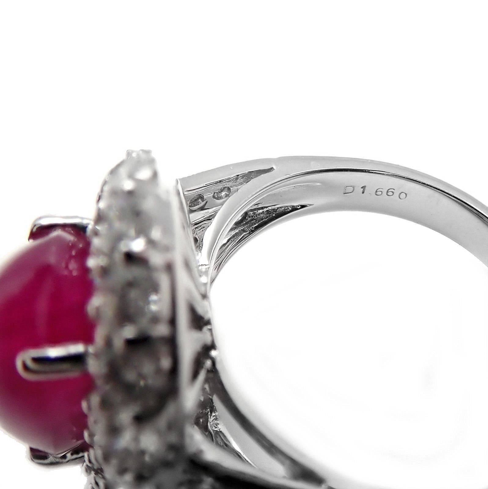  5.5 Carat Cabochon Ruby Diamond White Gold Ring 2