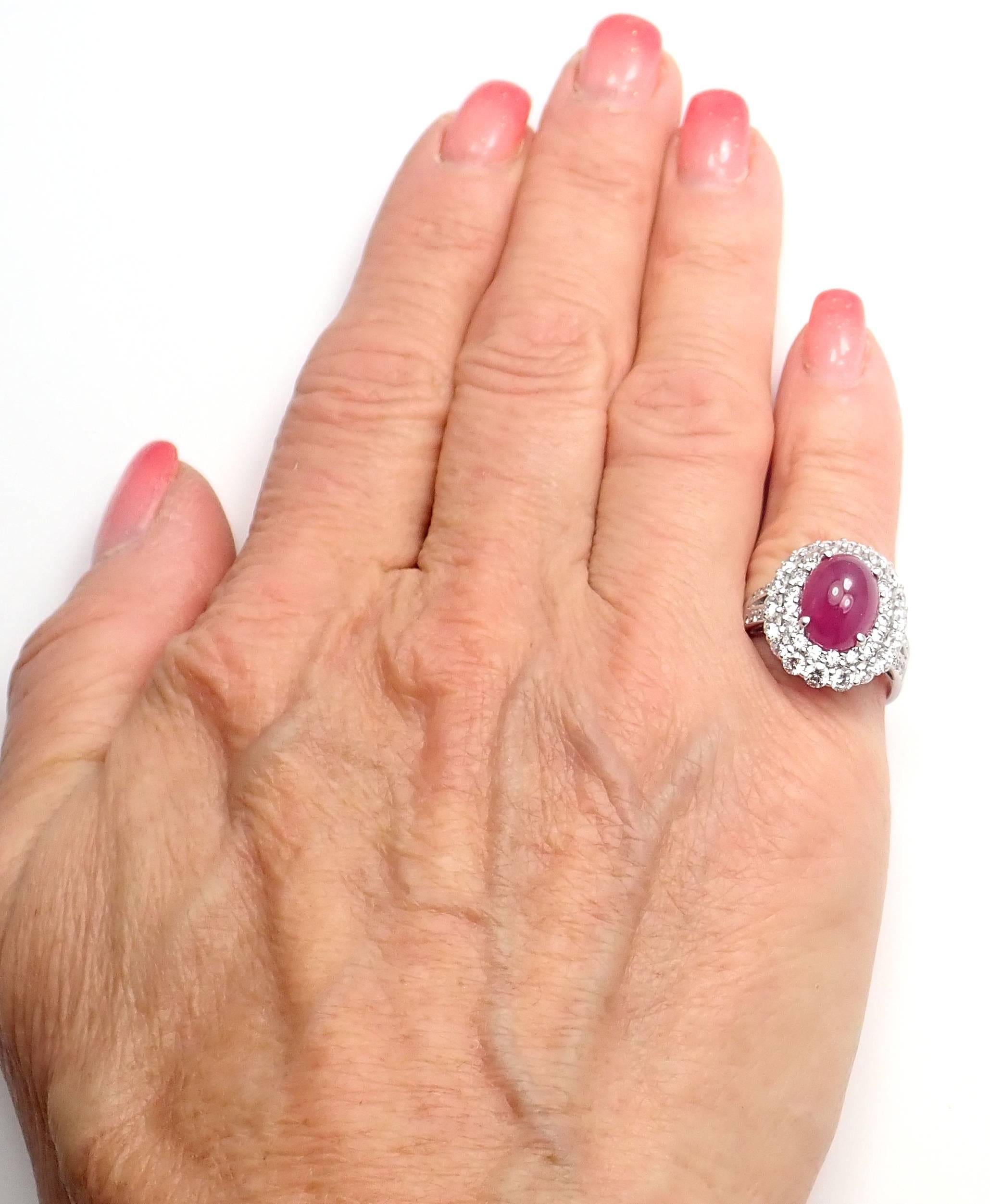  5.5 Carat Cabochon Ruby Diamond White Gold Ring 3