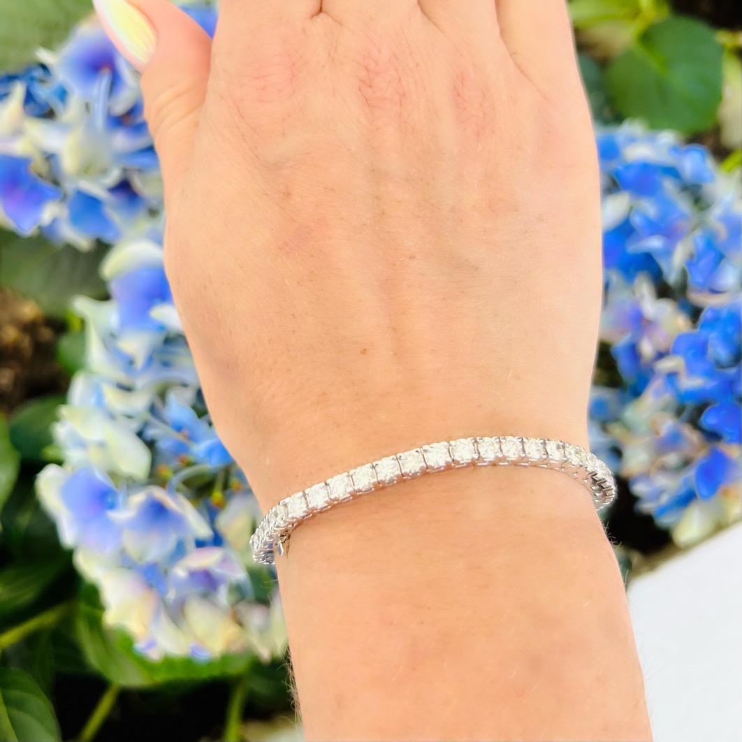 A stunning and classic piece that is sure to become one of the most worn items in your collection. This estate diamond tennis bracelet features 44 round diamonds for 8.28 carats total weight. The diamonds average G-H/VS-SI and are extremely well