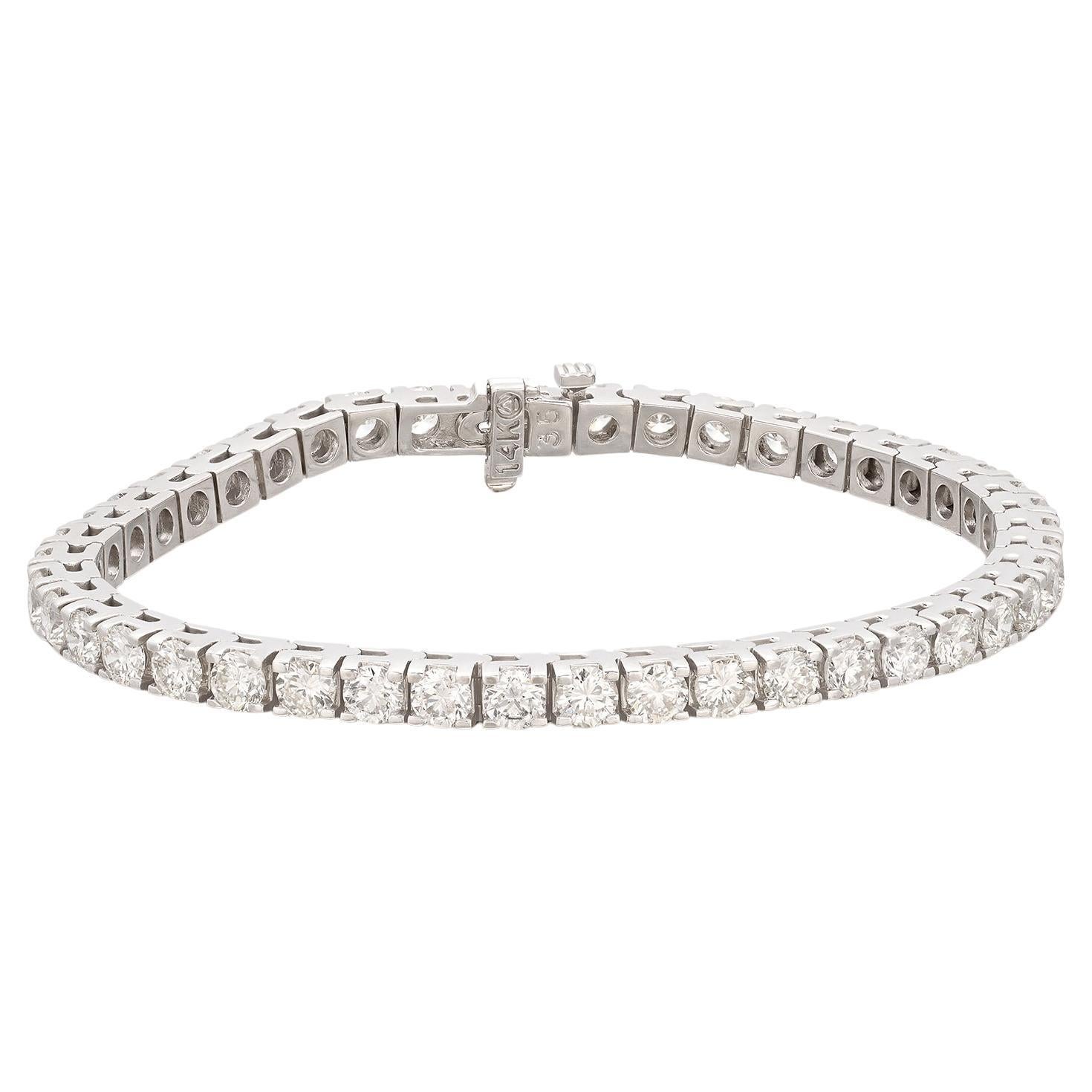 Estate Diamond and 14k White Gold Tennis Bracelet For Sale