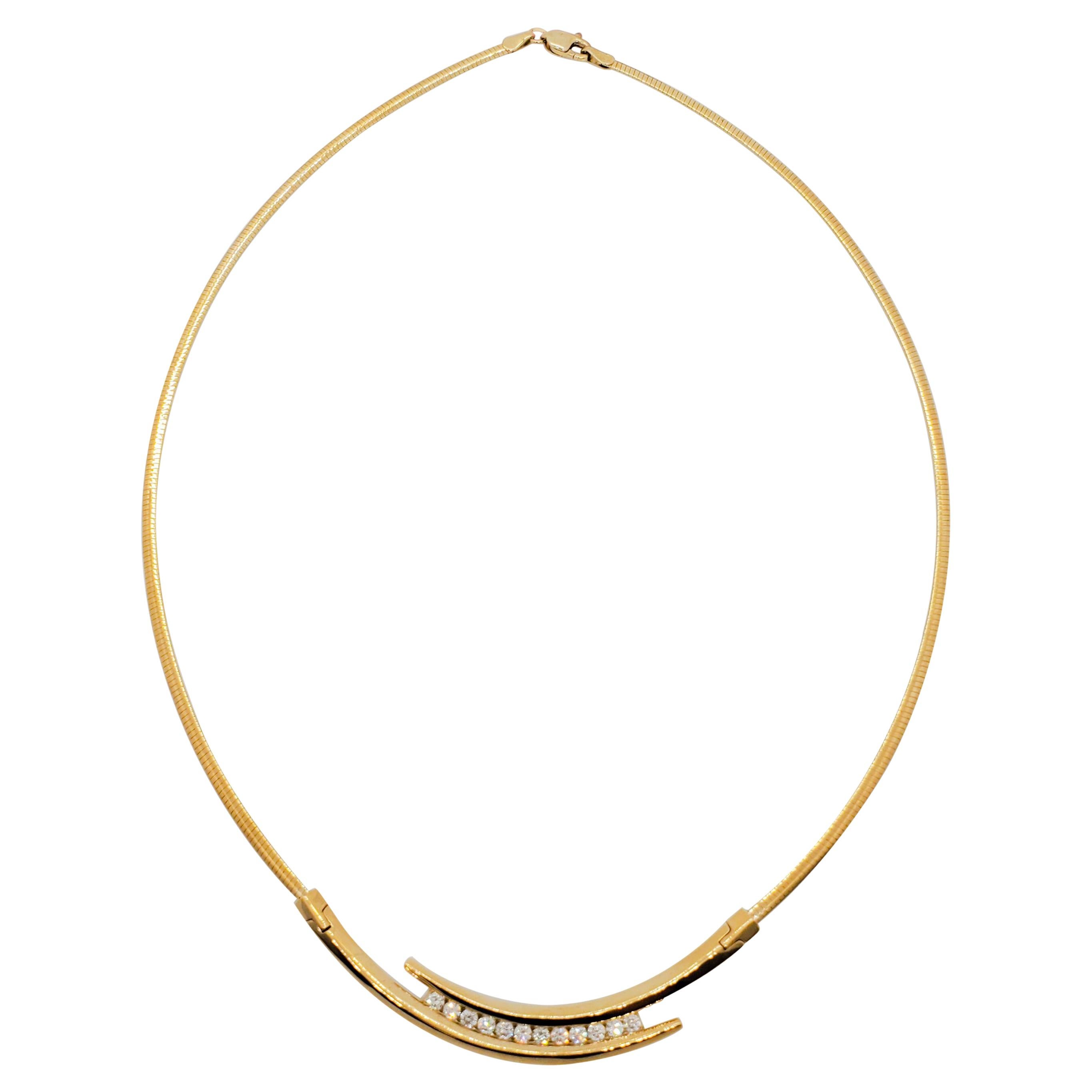 Estate Diamond and 14k Yellow Gold Omega Chain Necklace