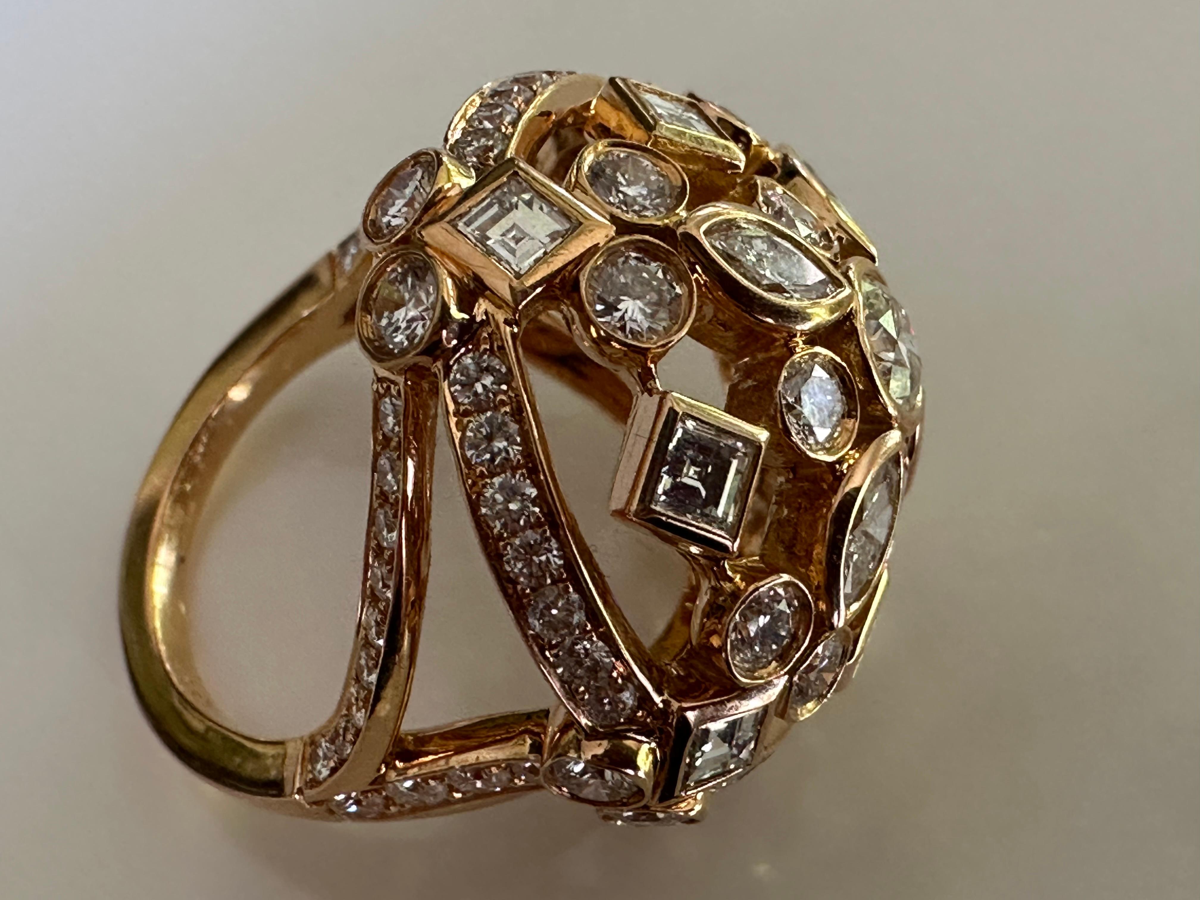 Mixed Cut Estate Diamond and 18K Rose Gold Dome Cocktail Ring  For Sale