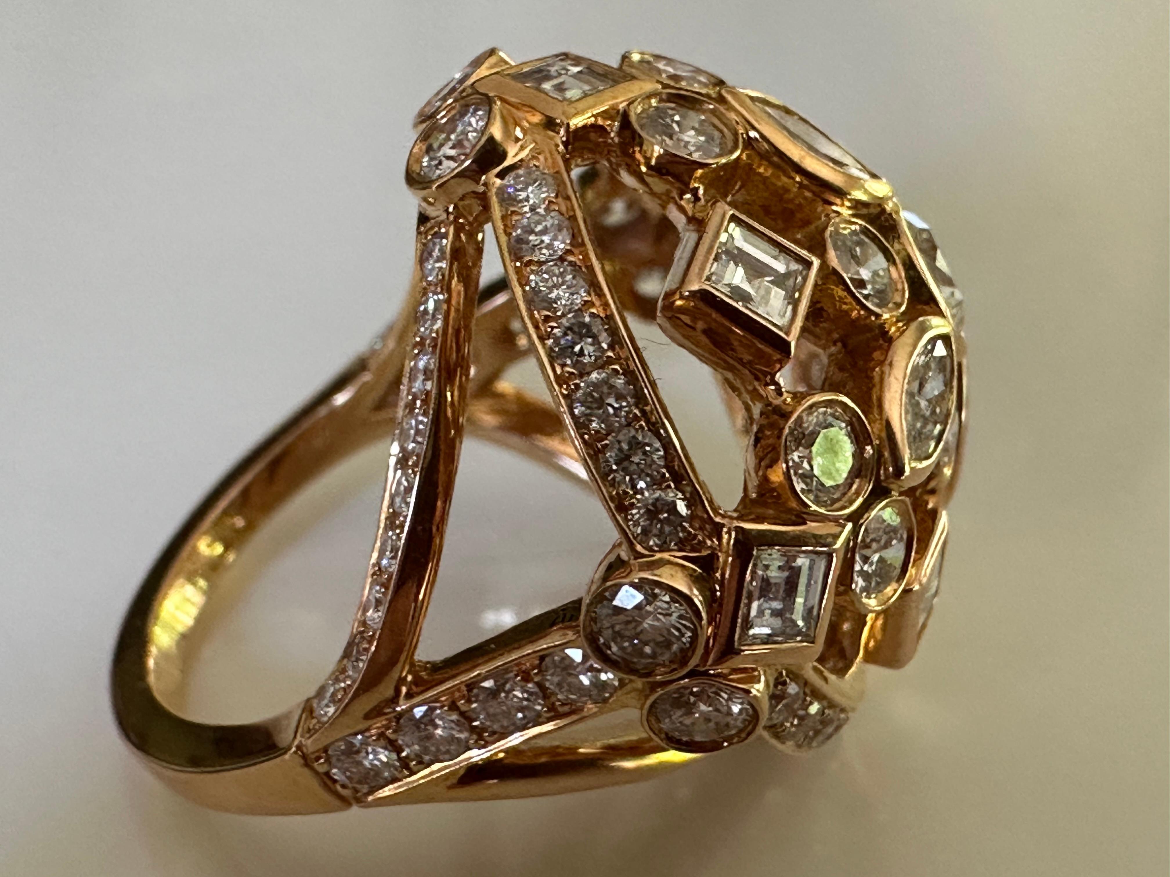 Anillo de cóctel de diamantes Estate y cúpula de oro rosa de 18 quilates en Bueno estado para la venta en Denver, CO