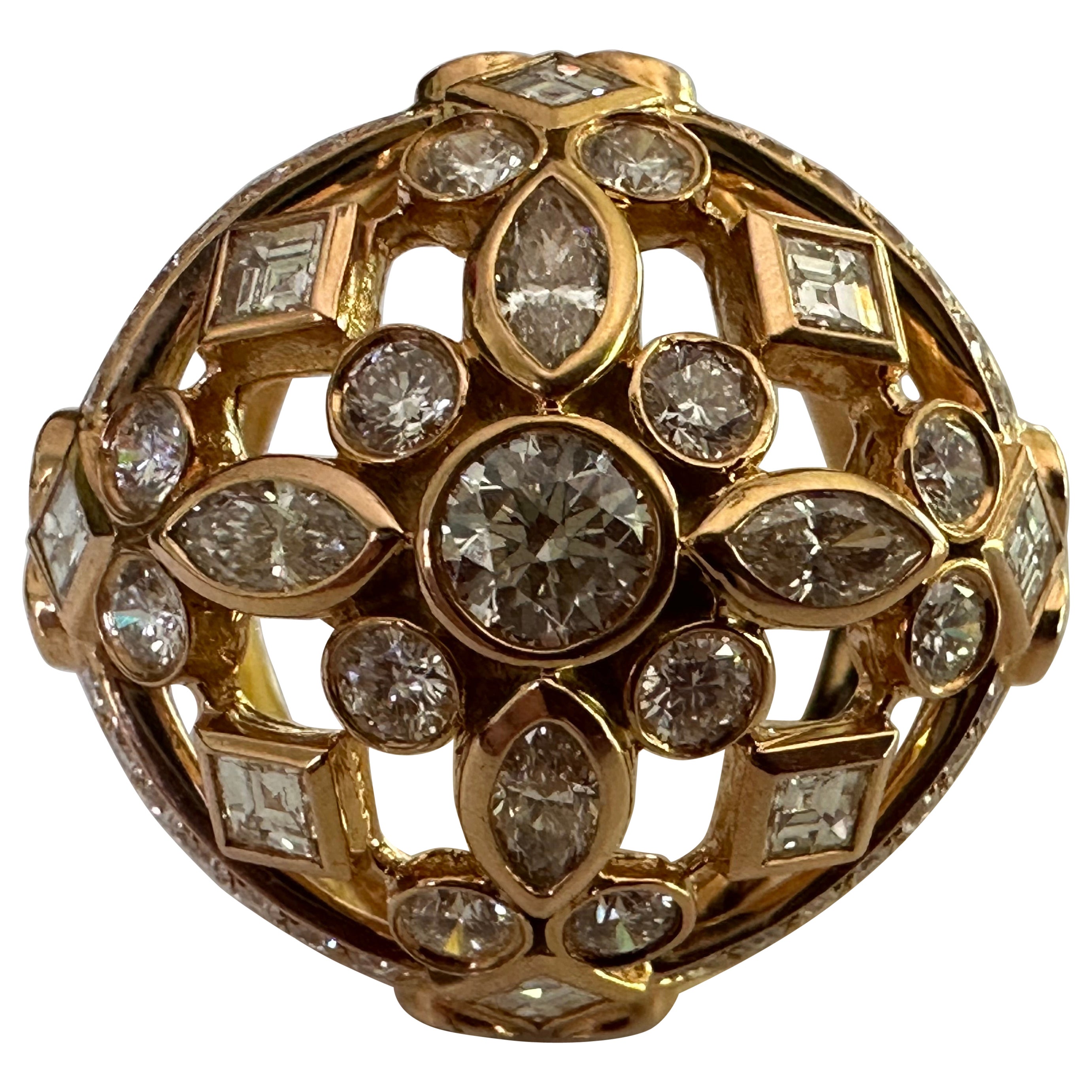 Anello da cocktail con diamante e cupola in oro rosa 18K