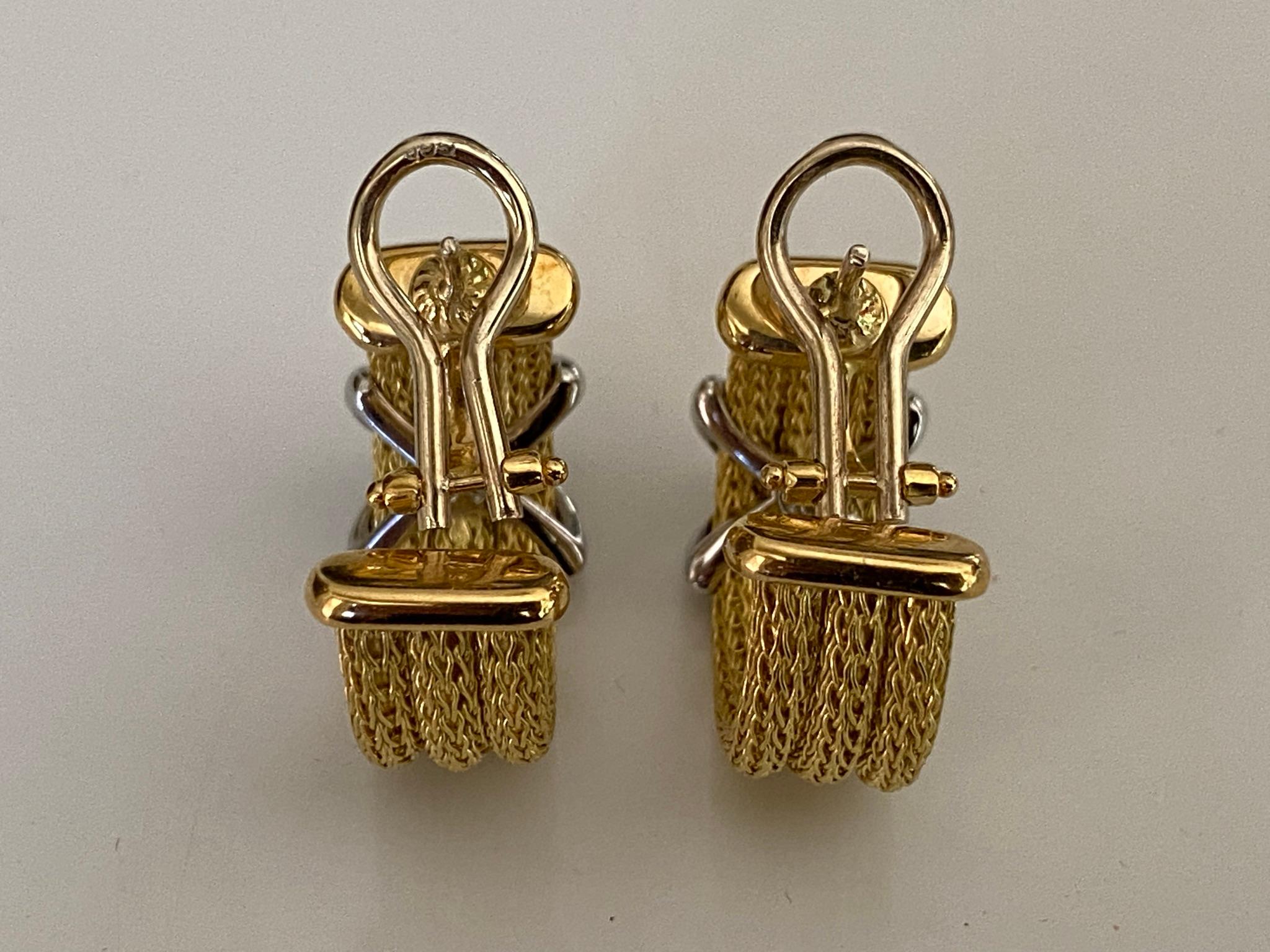 Estate Diamond and 18kt Yellow and White Gold Rope Earrings For Sale 4